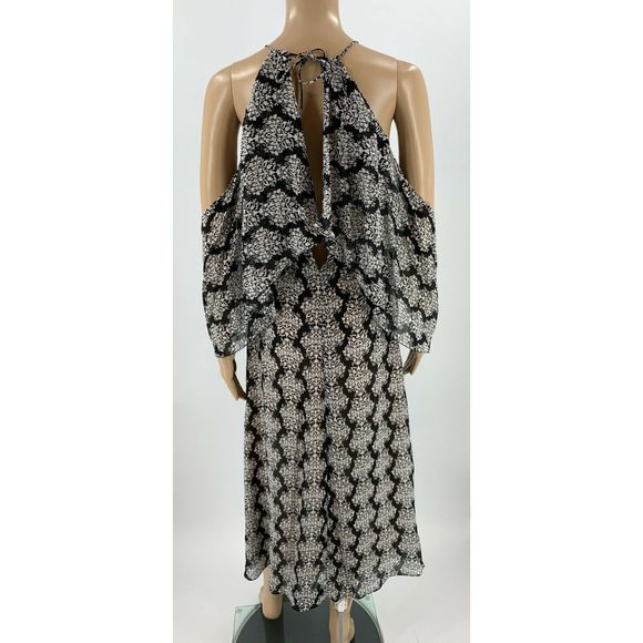 Zara Dress Cold Shoulder Size S Floral Midi - Picture 8 of 10